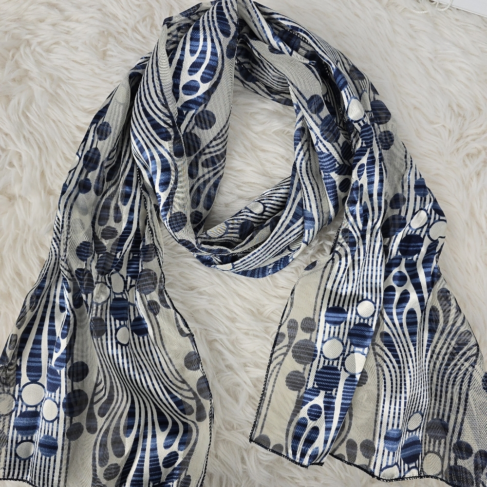 Fun Blue and White Patterned Scarf